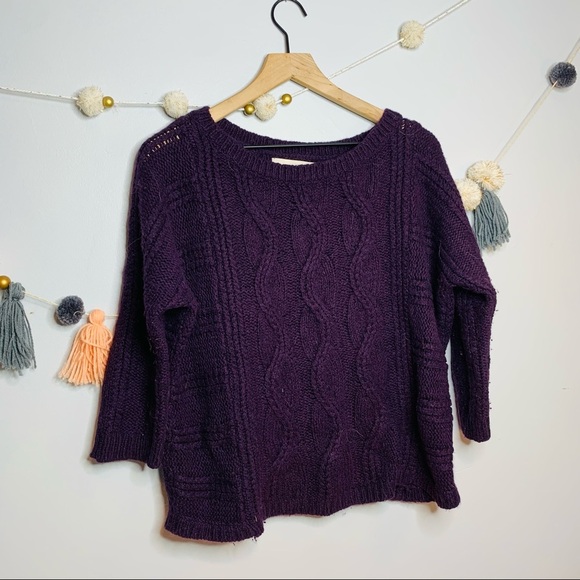 LOFT cable knit deep purple wool blend sweater - Picture 8 of 9